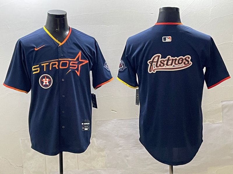 Men Houston Astros Blank Drak Blue Three generations Joint Name 2025 Nike MLB Jersey style 16->houston astros->MLB Jersey